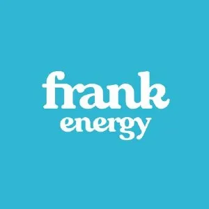 Logo de Frank Energy sobre un fondo azul, representando una empresa de energía renovable y sostenible.
