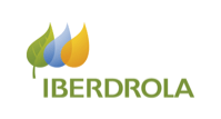 Logo de Iberdrola, empresa líder en energía sostenible, con elementos gráficos que representan agua y hojas en colores verde, azul y amarillo.