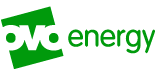 Logo de OVO Energy, empresa de energía sostenible y renovable, con un diseño moderno en verde y negro.