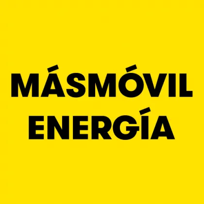 Logotipo de MásMóvil Energía sobre fondo amarillo, destacando su oferta de servicios energéticos.